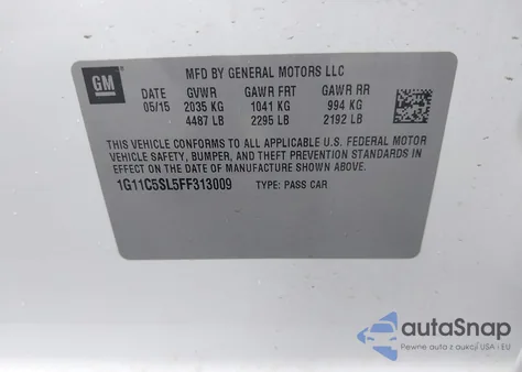 2015 Chevrolet Malibu 1Lt z USA, uszkodzony, nr VIN 1G11C5SL5FF313009